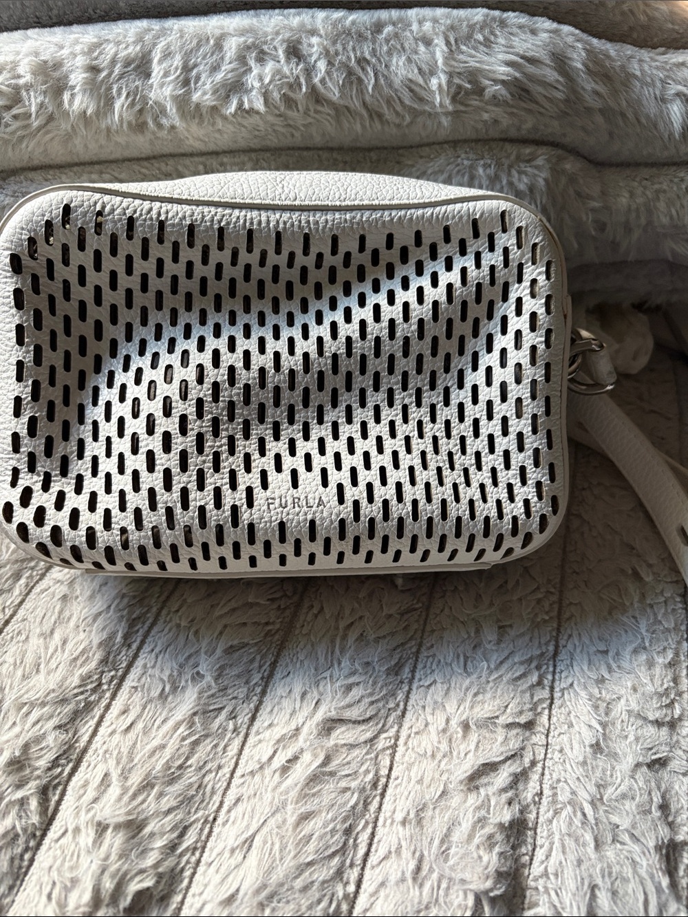 Furla Cream Perforated Leather Crossbody Bag